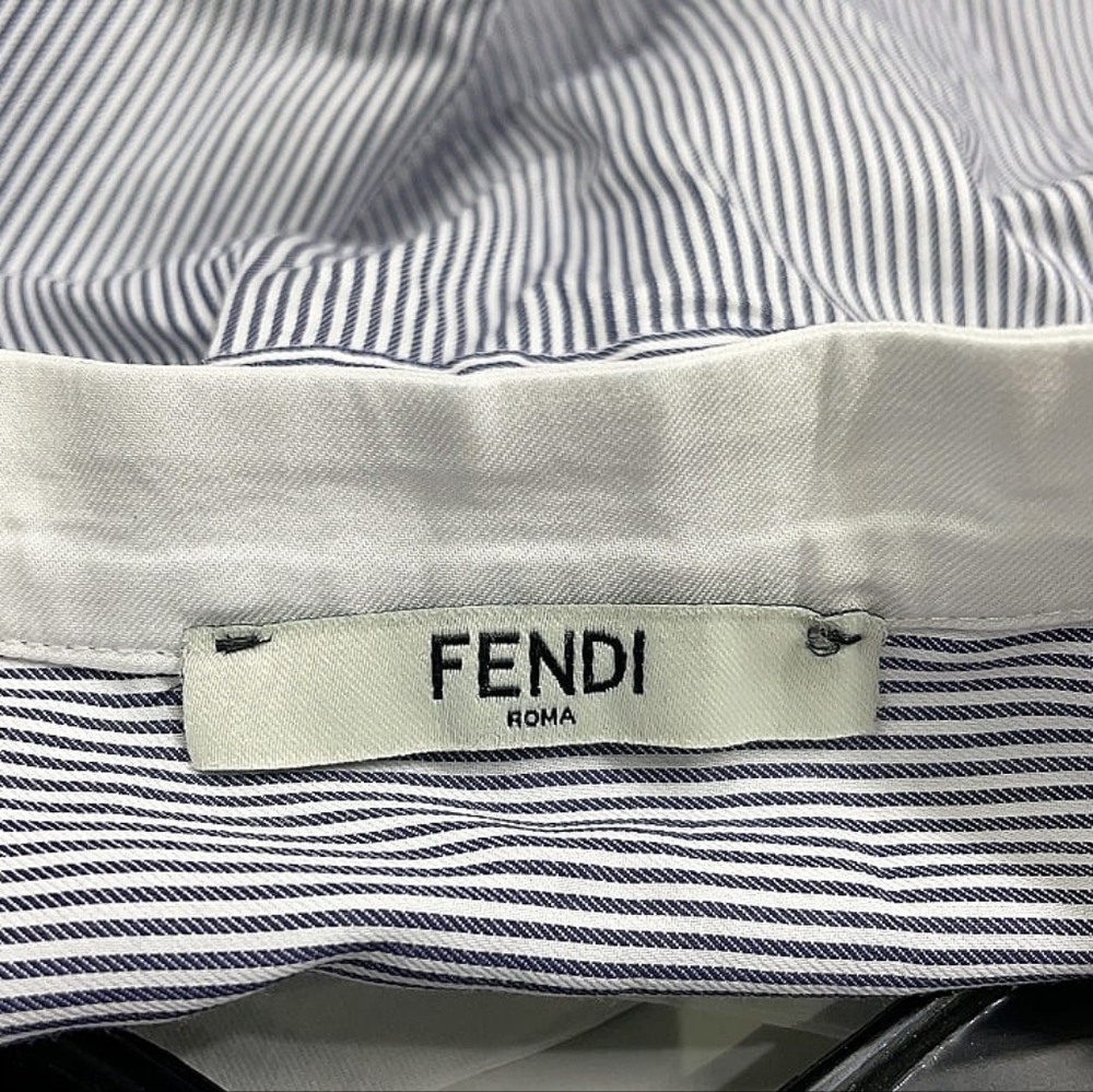 Fendi Striped Cotton Mock Neck Button Blouse - EU 42 / US 6 - EUC - Picture 8 of 13